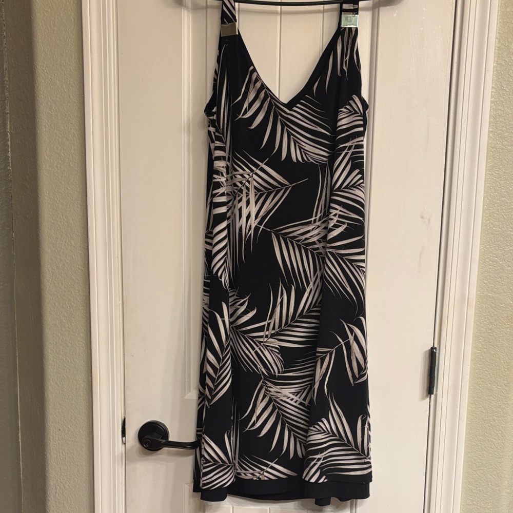 White House Black Market Reversible Black and Cream Tropical Midi Dress